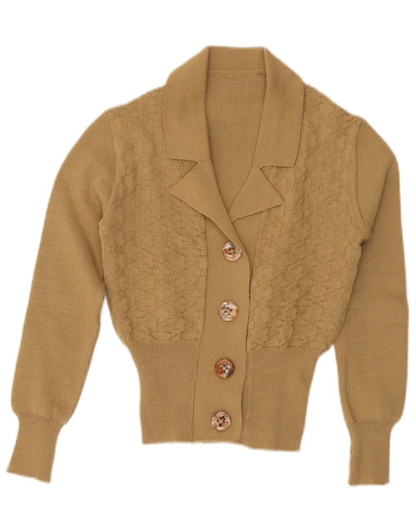 Vintage Womens Crop Cardigan Sweater UK 10 Small Beige