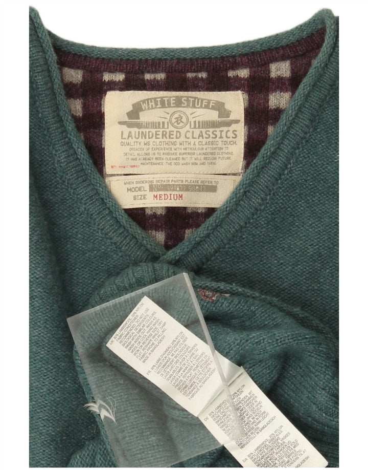 Мужской джемпер с v-образным вырезом White Stuff, средний зеленый свитер из овечьей шерсти