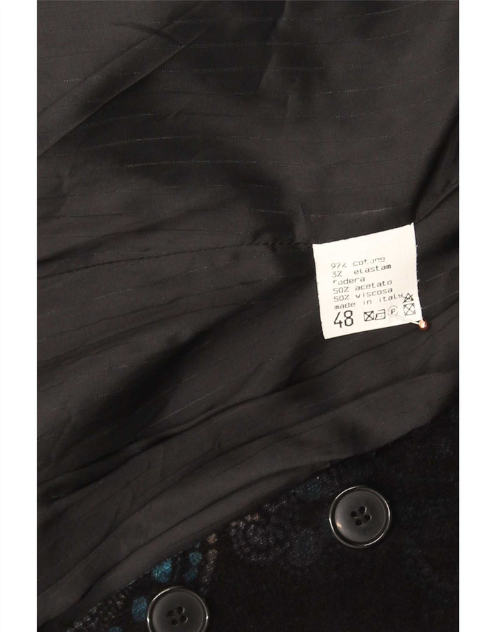 Винтажный женский пиджак на 2 пуговицах IT 48 XL, темно-синий, хлопок с пейсли