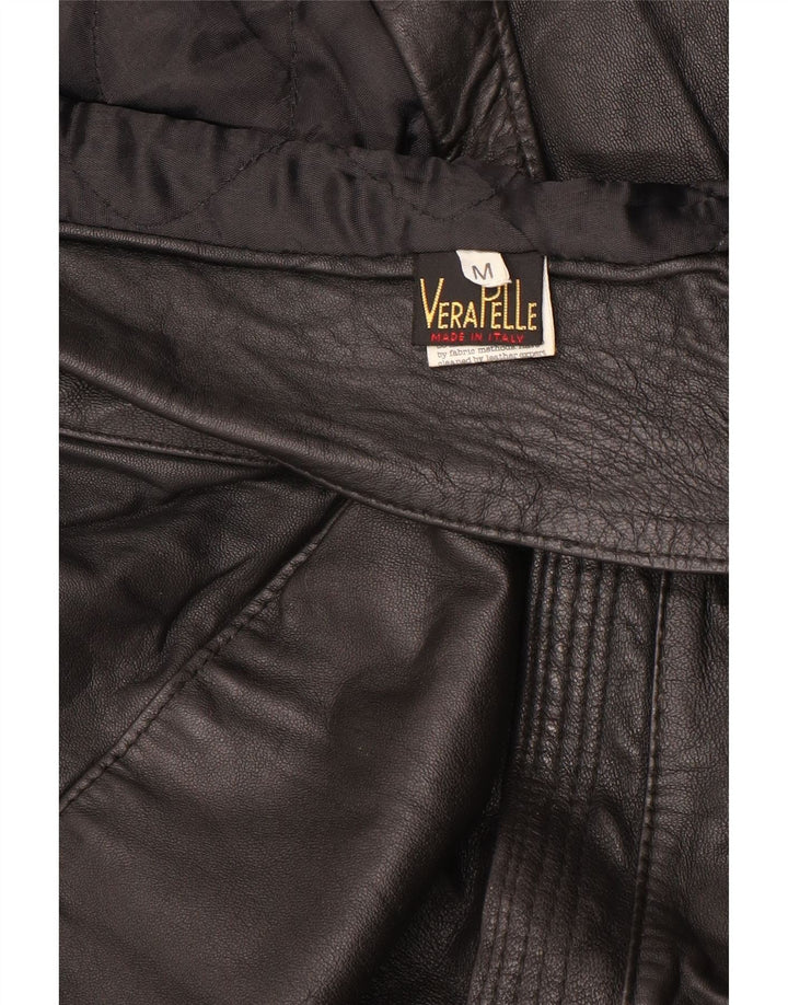 Винтажная женская кожаная куртка оверсайз UK 14, кожа среднего размера, черная