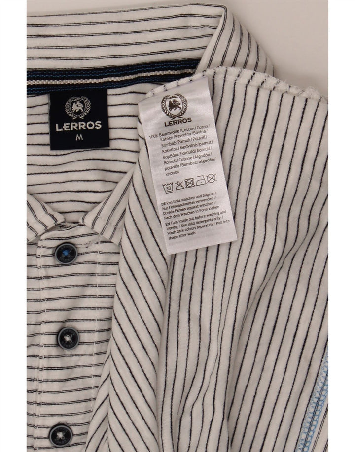 LERROS Mens Polo Shirt Medium White Striped Cotton Vintage Lerros and Second-Hand Lerros from Messina Hembry 