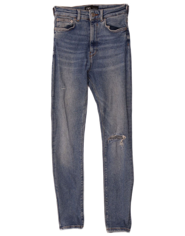 Женские потертые джинсы скинни Zara EU 36 XS W26 L27, синий хлопок