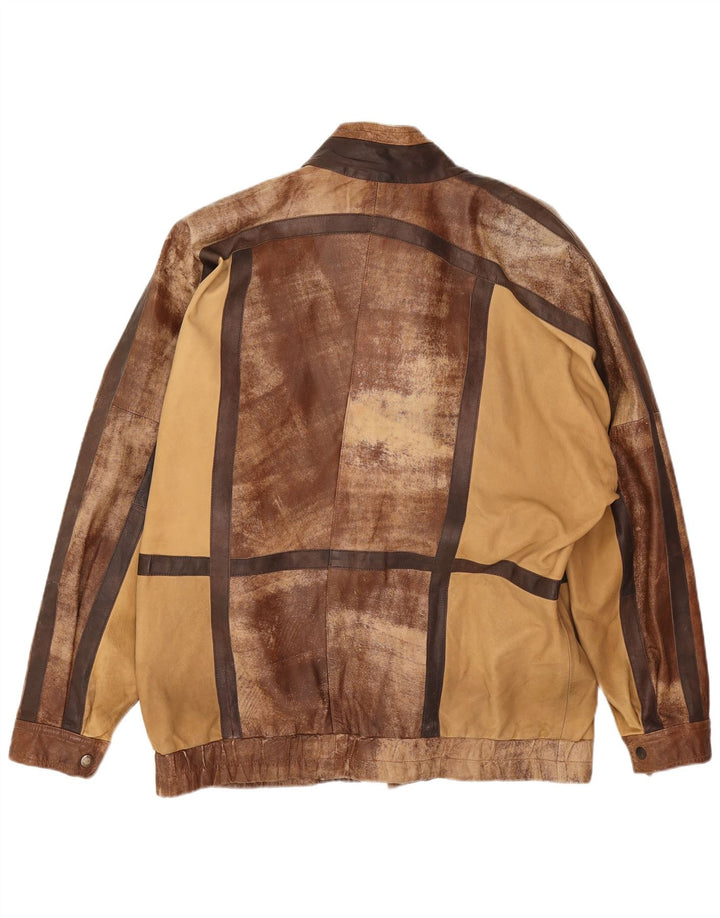 Винтажная мужская кожаная куртка UK 44 2XL Коричневая в стиле пэчворк