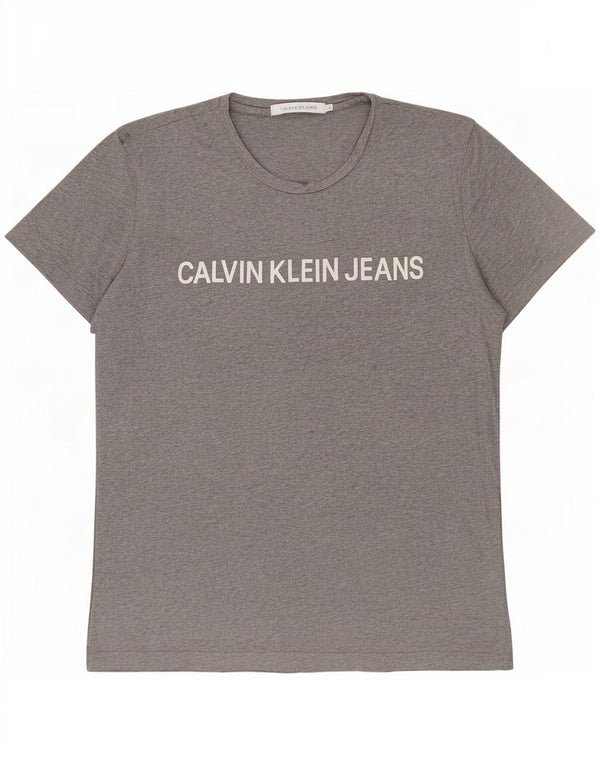 Мужская футболка с рисунком Calvin Klein Jeans, большой серый хлопок с крапинками