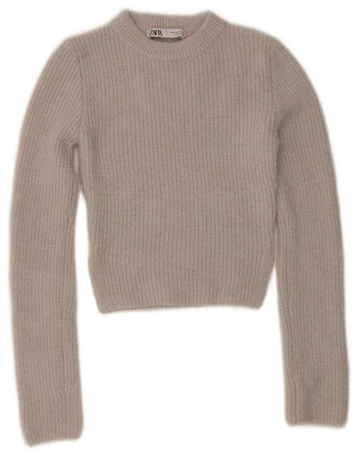 Женский укороченный джемпер с круглым вырезом Zara UK 12, средний серый полиэстер