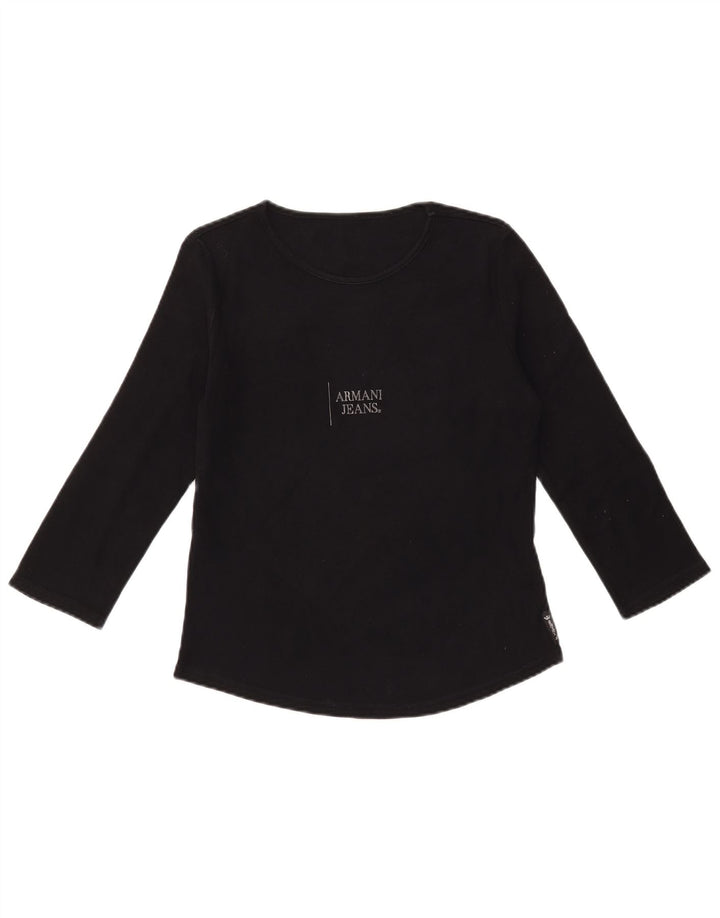 ARMANI JEANS Женский топ с рисунком, рукавом 3/4, Великобритания 12, средний черный, хлопок