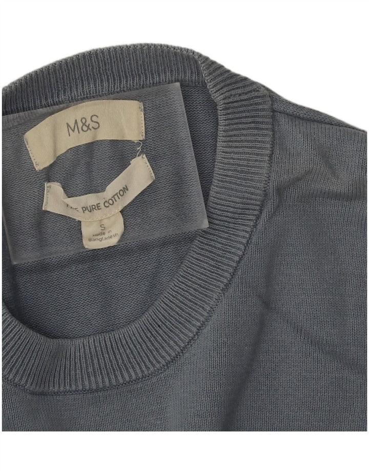 Мужской джемпер с круглым вырезом Marks & Spencer, маленький синий хлопковый свитер