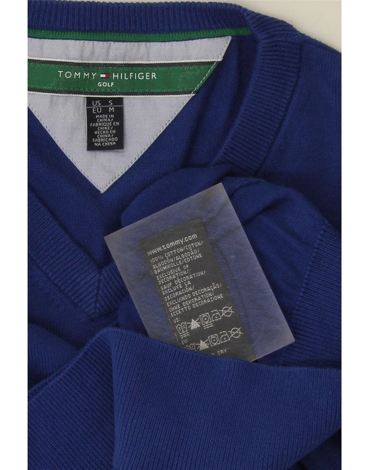 TOMMY HILFIGER Mens V-Neck Jumper Sweater Medium Blue Cotton Vintage Tommy Hilfiger and Second-Hand Tommy Hilfiger from Messina Hembry 