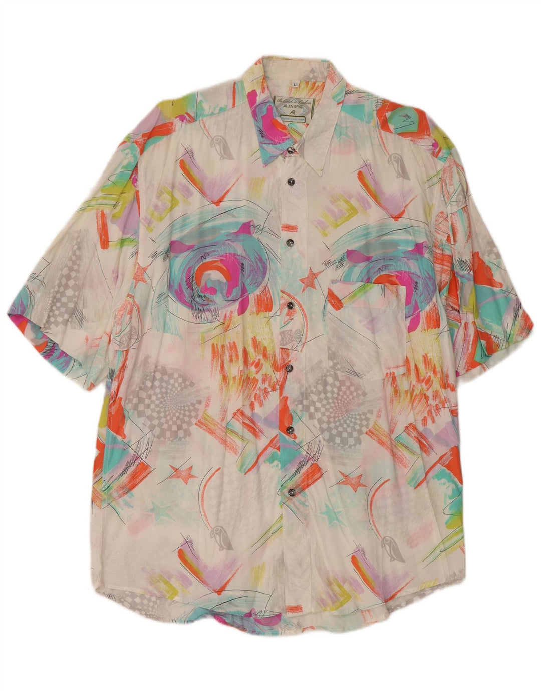 Винтажная мужская рубашка с коротким рукавом, большая разноцветная вискоза с геометрическим рисунком