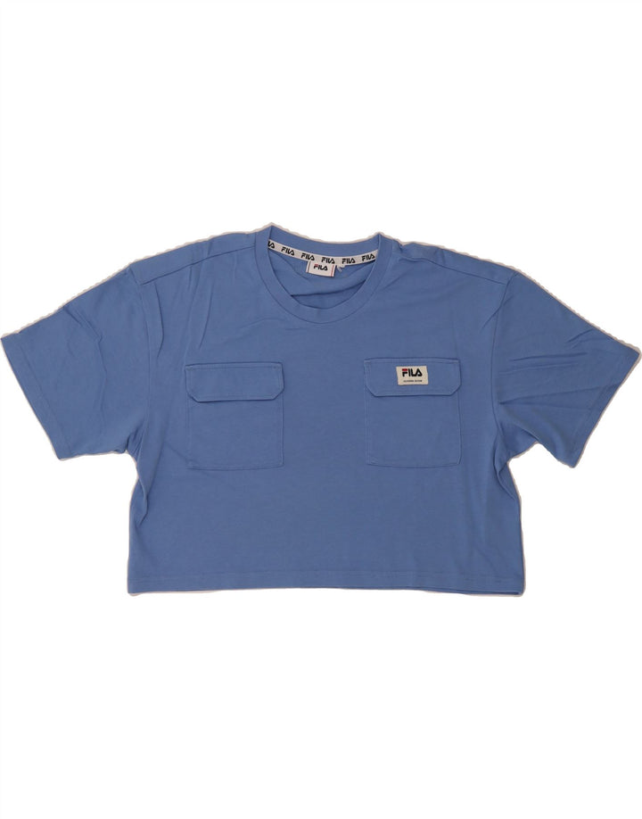 FILA Womens Oversized Crop T-Shirt Top UK 14 Medium Blue Vintage Fila and Second-Hand Fila from Messina Hembry 