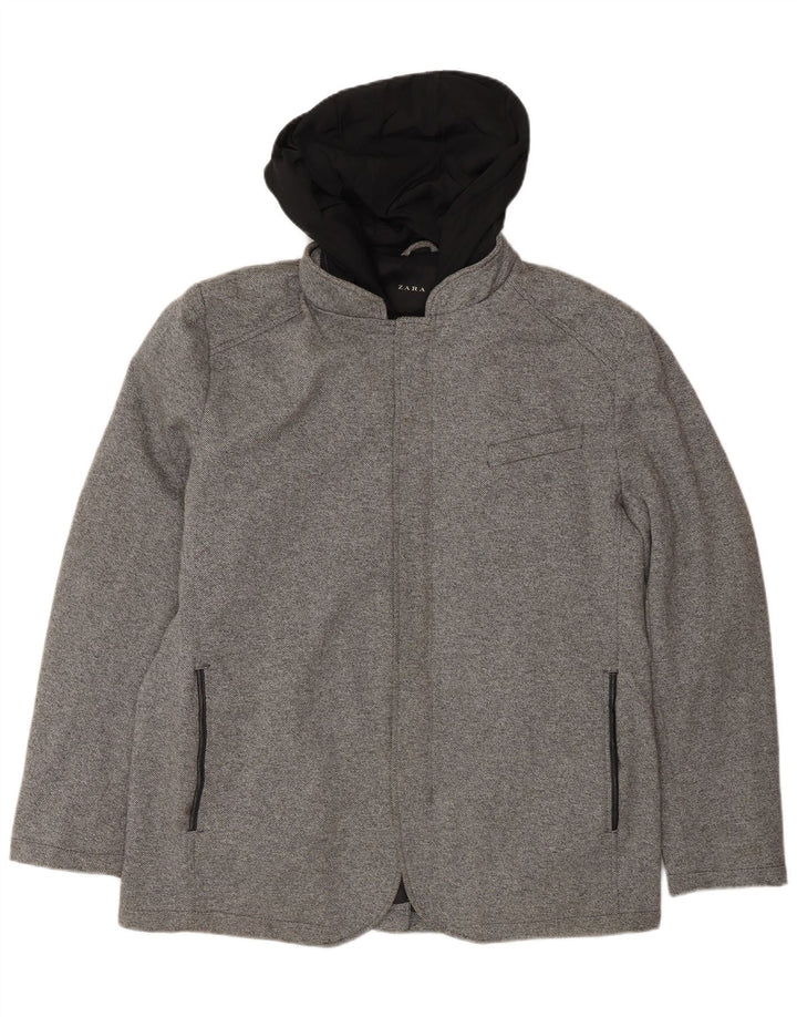 Мужская куртка-бомбер с капюшоном Zara UK 42 XL, серый полиэстер