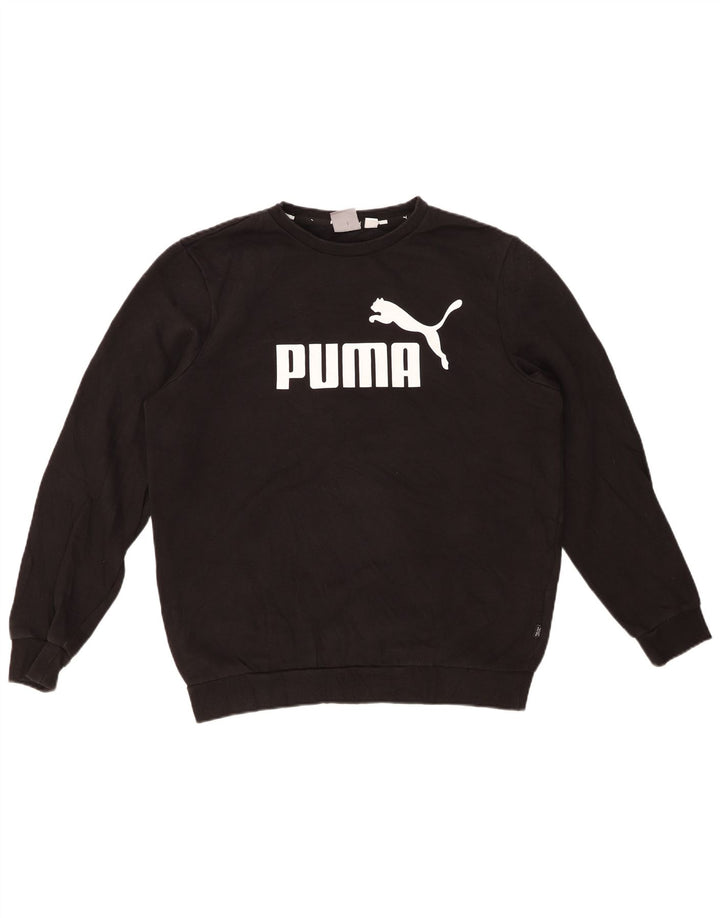 Мужской свитшот с рисунком PUMA, хлопковый джемпер среднего размера, черный