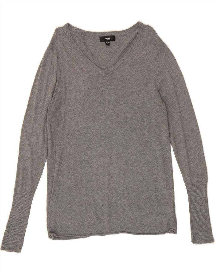 MOSSIMO Womens V-Neck Jumper Sweater UK 20 2XL Grey Nylon Vintage Mossimo and Second-Hand Mossimo from Messina Hembry 