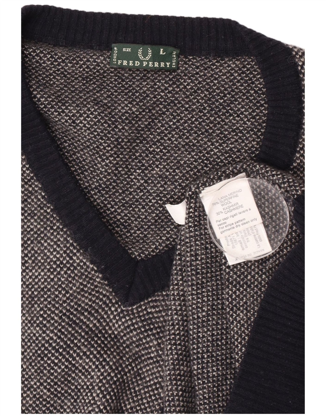 Мужской джемпер с v-образным вырезом Fred Perry, большой темно-синий шерстяной пятнистый свитер