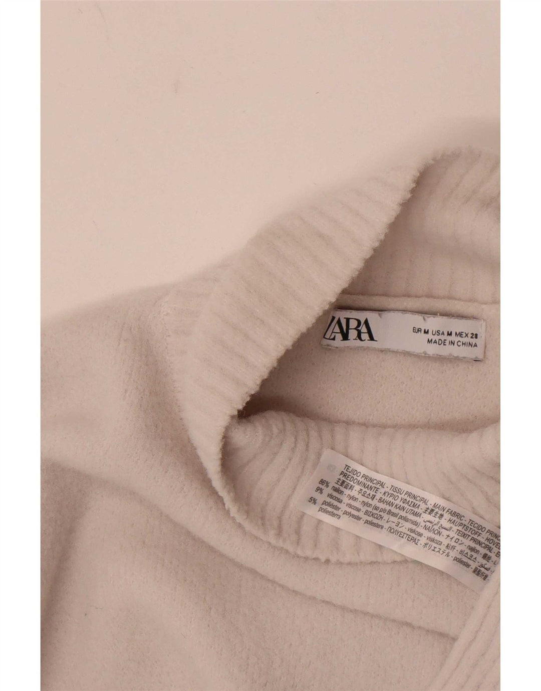 Женский укороченный джемпер с высоким воротником Zara UK 12, средний белый нейлон