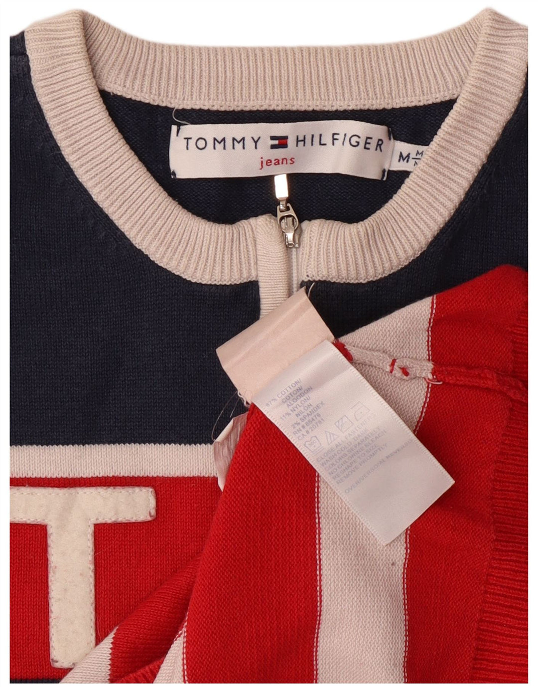 Женский джемпер с воротником на молнии TOMMY HILFIGER UK 12, средний красный в полоску