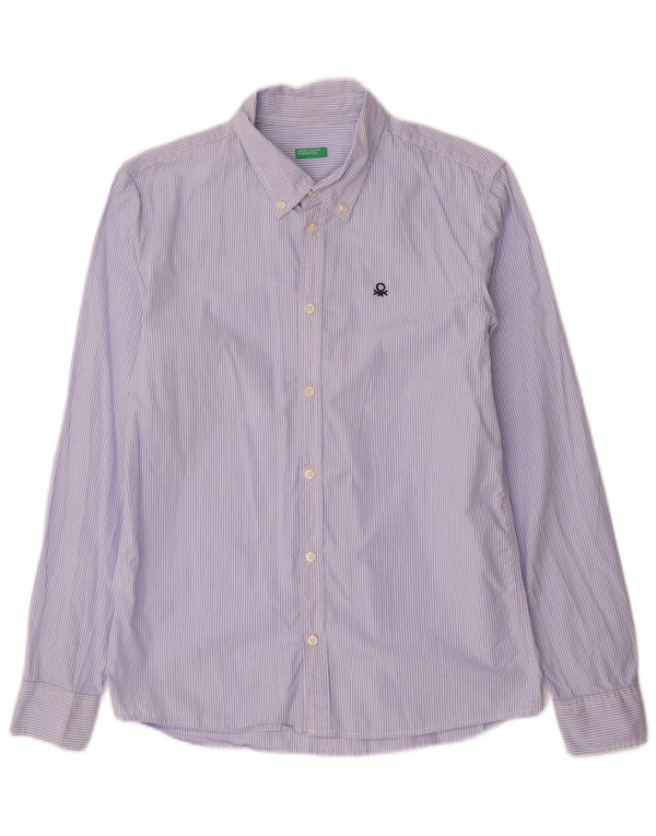 Рубашка Benetton для мальчиков 13-14 лет, размер 3XL, синяя хлопковая полоска