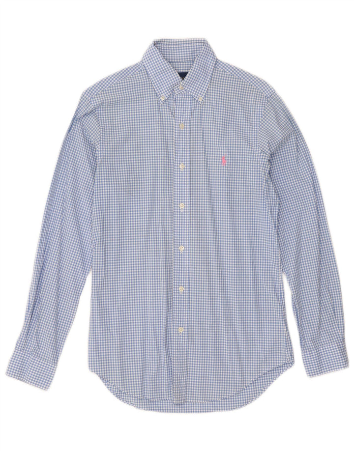 Мужская рубашка Ralph Lauren XS синяя в мелкую клетку из хлопка