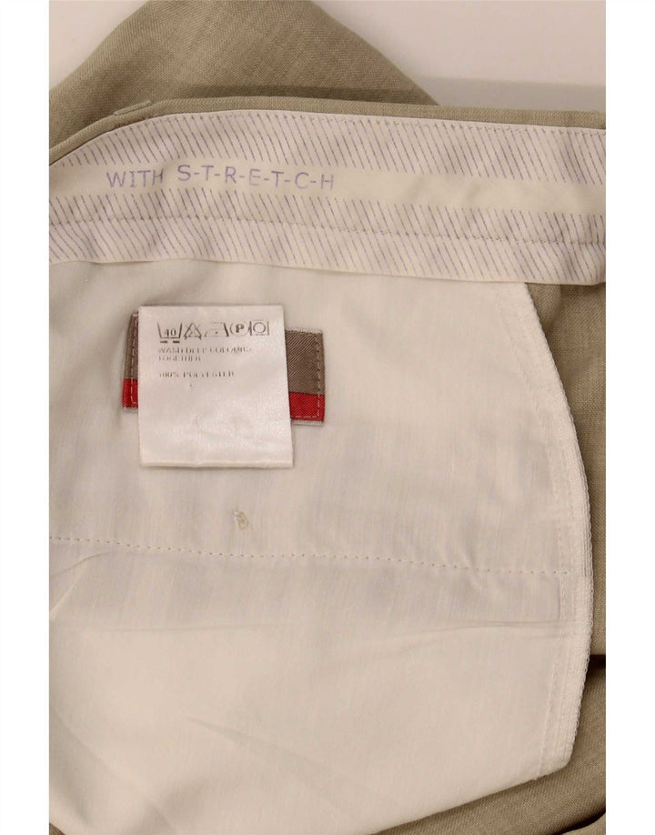 Мужские прямые костюмные брюки Marks & Spencer W38 L26 бежевого цвета из полиэстера