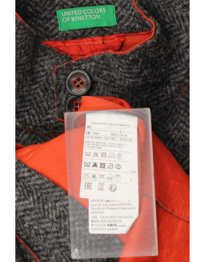 Мужская куртка Benetton IT 46, маленькая, серая, с узором «в елочку», полиэстер
