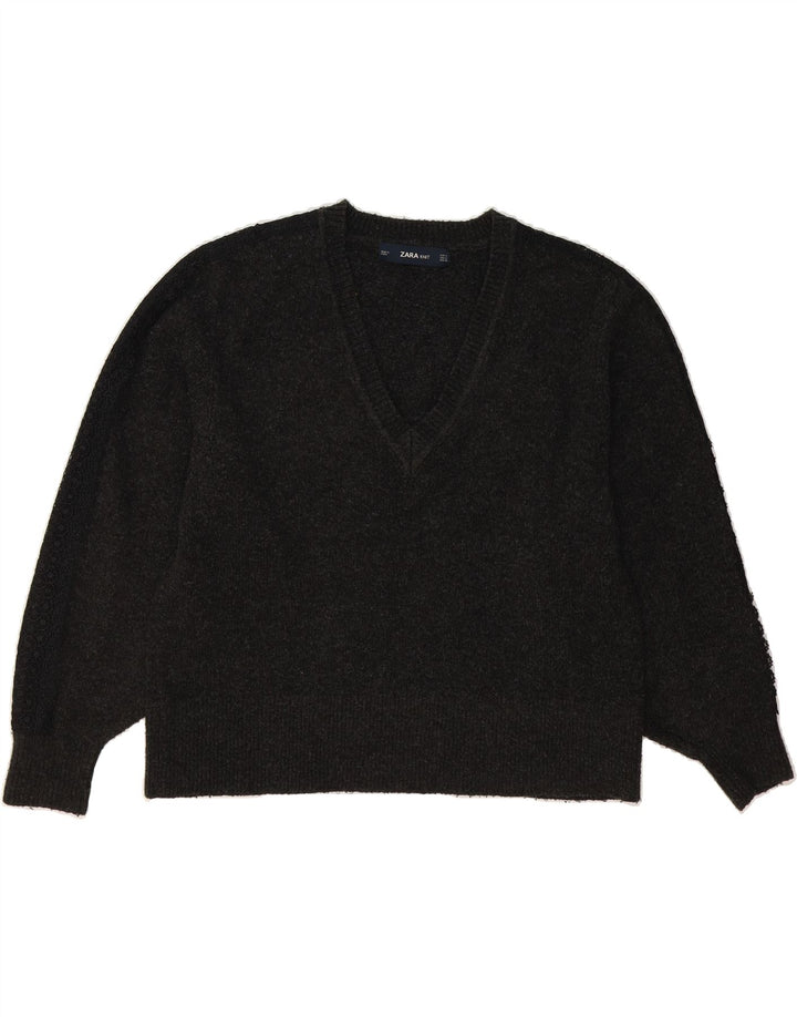 ZARA Womens Oversized V-Neck Jumper Sweater UK 10 Small Grey Flecked Vintage Zara and Second-Hand Zara from Messina Hembry 