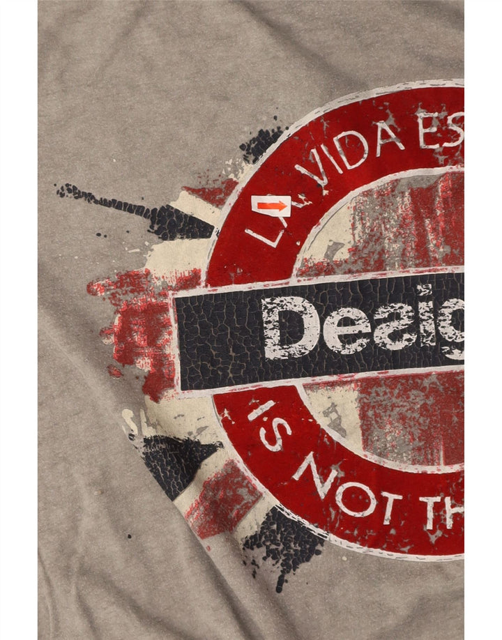 DESIGUAL Mens Graphic T-Shirt Top 2XL Grey Cotton