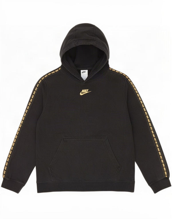 Nike Boys Graphic Hoodie Jumper 12-13 Years Large Black Cotton