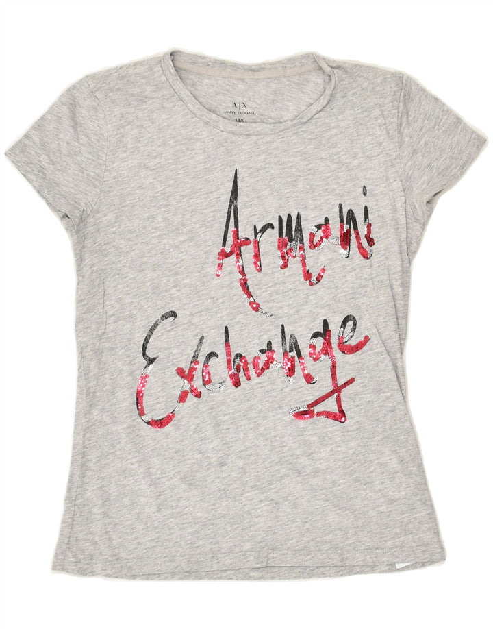 ARMANI EXCHANGE Girls Graphic T-Shirt Top 13-14 Years Grey Cotton | Vintage Armani Exchange | Thrift | Second-Hand Armani Exchange | Used Clothing | Messina Hembry 