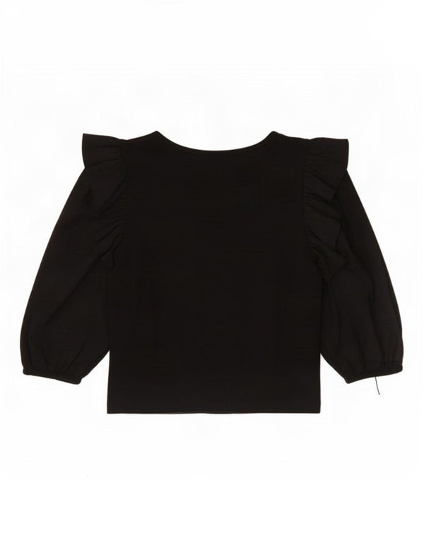 Zara Womens 3/4 Sleeve Crop Top UK 12 Medium Black Cotton