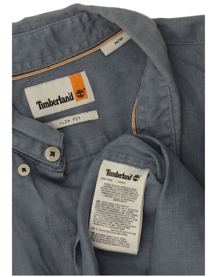 Мужская рубашка приталенного кроя Timberland из льна среднего синего цвета
