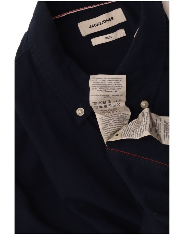 Мужская рубашка узкого кроя Jack & Jones среднего размера, темно-синяя, хлопковая