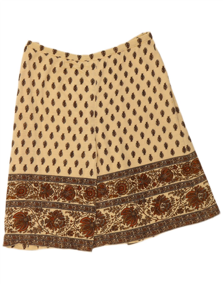 Винтажная женская юбка-трапеция W40 2XL бежевого цвета с цветочным принтом
