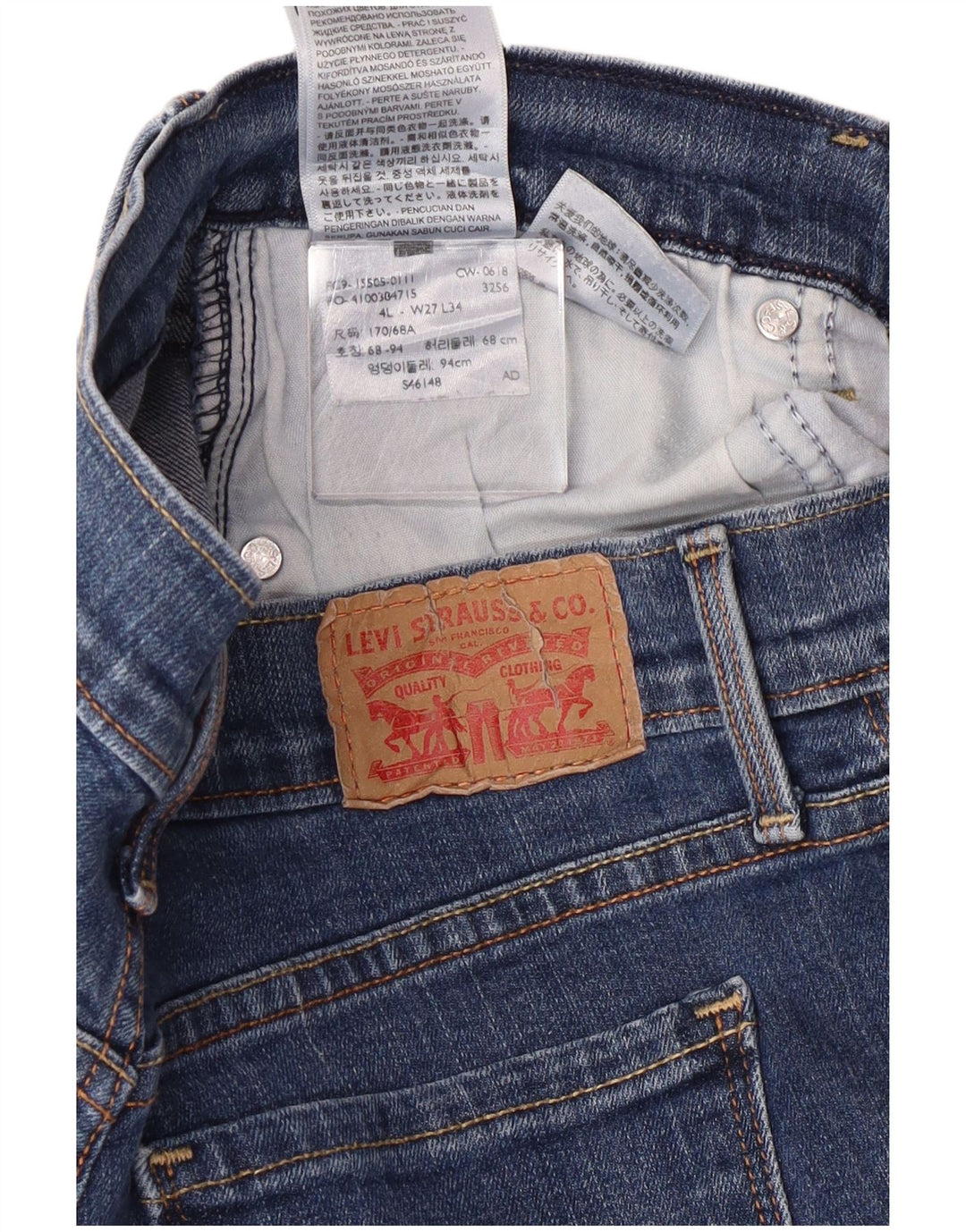 Женские прямые джинсы Levi's 505, США, 4, маленькие, W27, L34, синие, хлопковые, классические