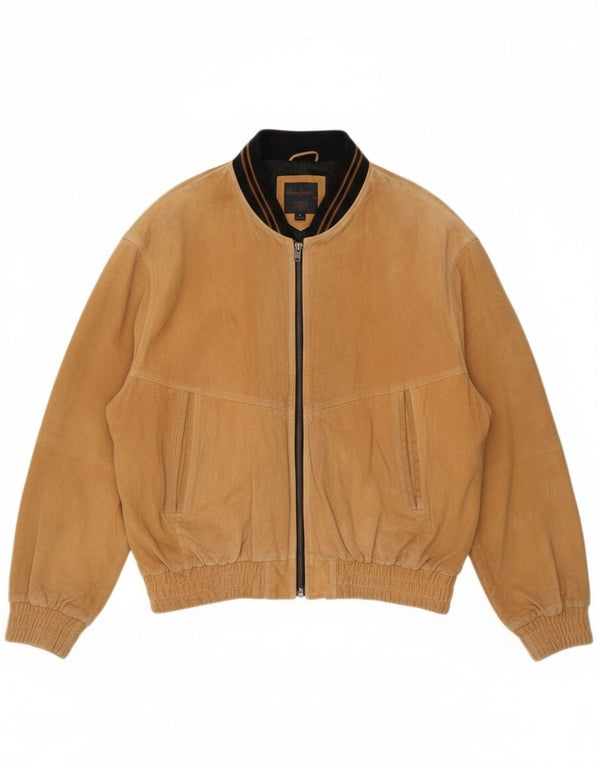 Винтажная мужская замшевая куртка-бомбер UK 42 XL бежевая кожаная