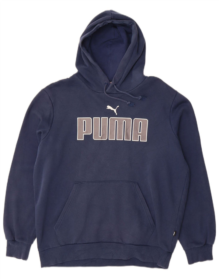 PUMA Mens Graphic Hoodie Jumper Medium Navy Blue Cotton
