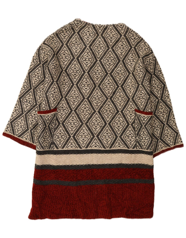 Женский удлиненный открытый кардиган Zara UK 14, средний бежевый с геометрическим узором