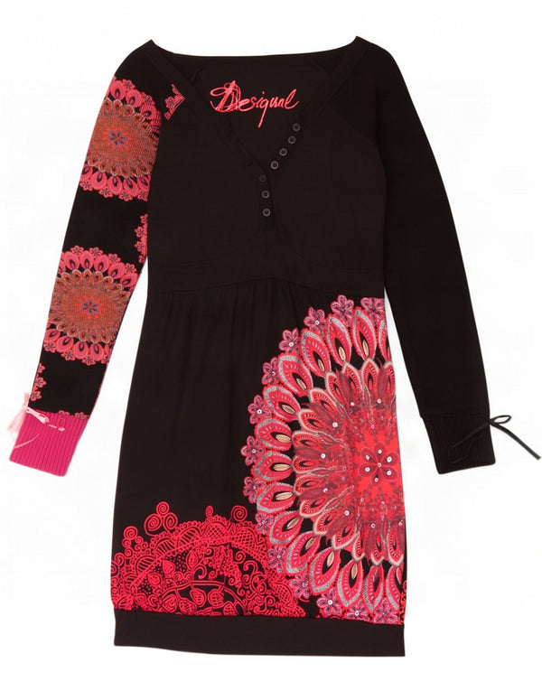 Женское платье-футляр Desigual с длинным рукавом и графикой, Великобритания, 8, маленькое, черное с цветочным принтом