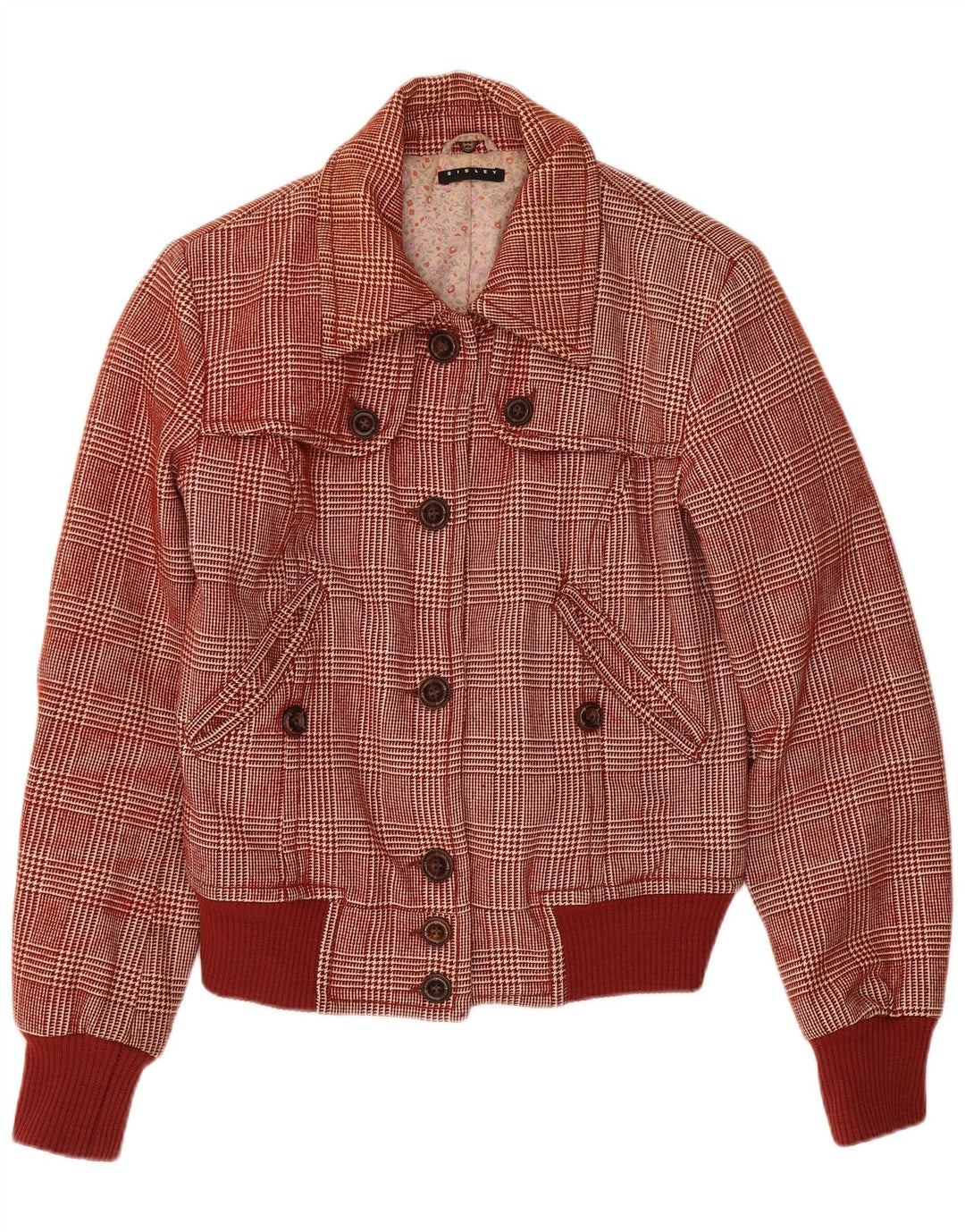 Женский бомбер Sisley UK 6 XS бордовый, шерсть с узором «гусиные лапки»
