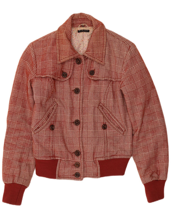 Женский бомбер Sisley UK 6 XS бордовый, шерсть с узором «гусиные лапки»