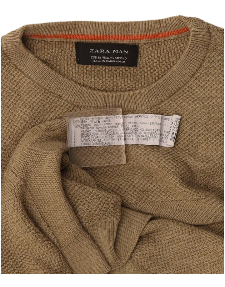 Мужской джемпер с круглым вырезом Zara, средний хаки, акрил