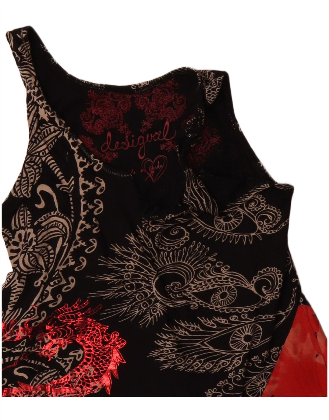 DESIGUAL Женская асимметричная туника без рукавов UK 10, маленькая, черная с цветочным принтом