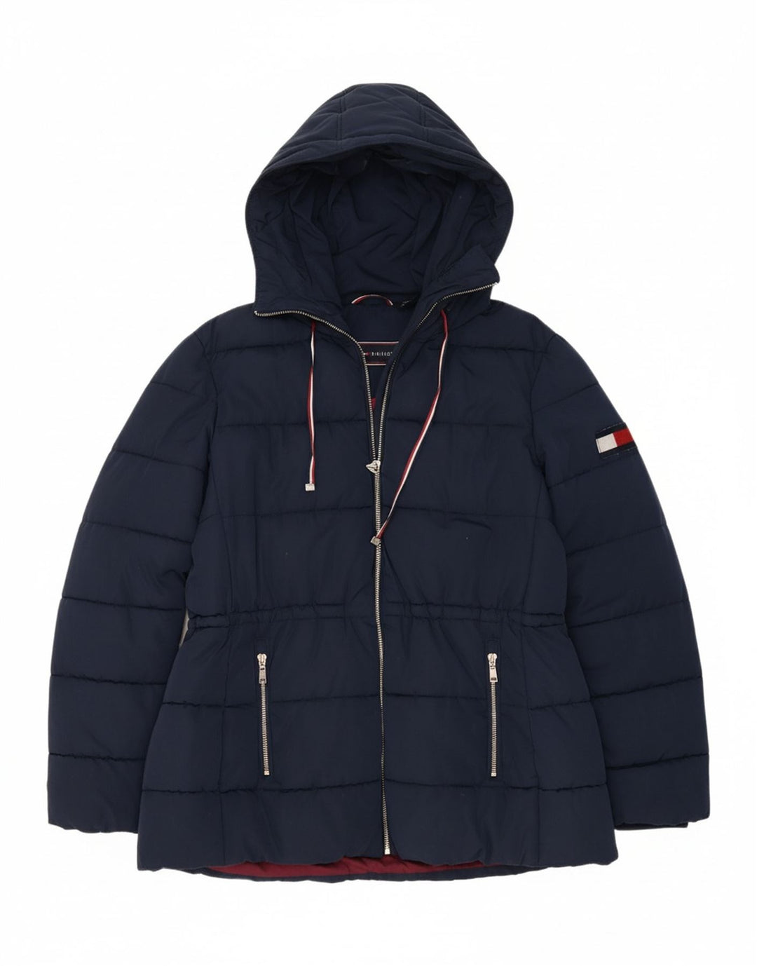 TOMMY HILFIGER Womens Hooded Padded Jacket UK 16 Large Navy Blue Polyester
