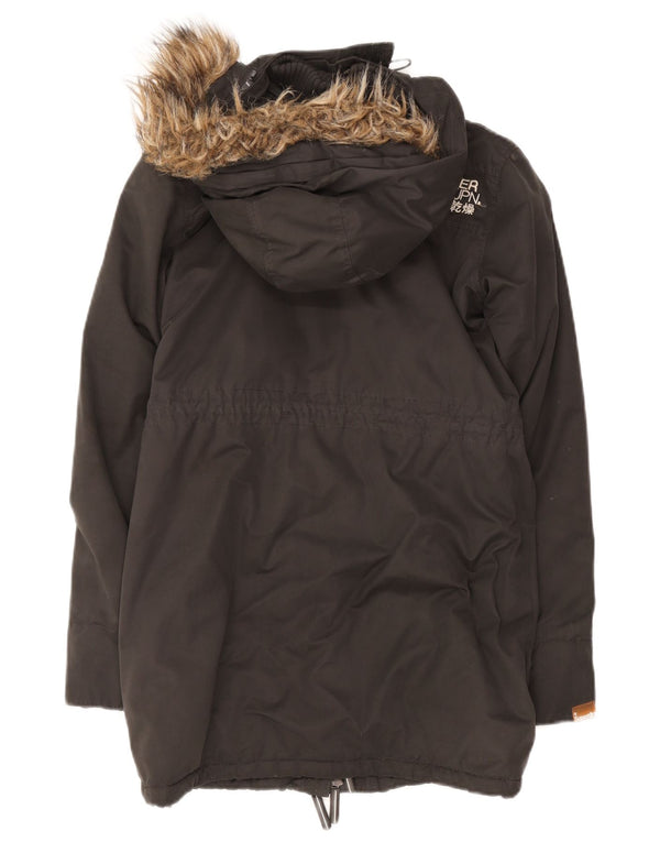 Женская парка из шерпы Superdry с капюшоном UK 12, средний черный полиэстер