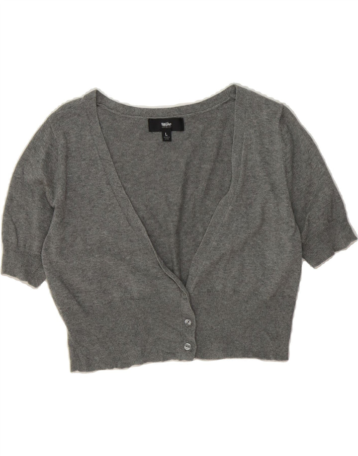 MOSSIMO Womens Short Sleeve Cardigan Sweater UK 14 Large Grey Cotton Vintage Mossimo and Second-Hand Mossimo from Messina Hembry 