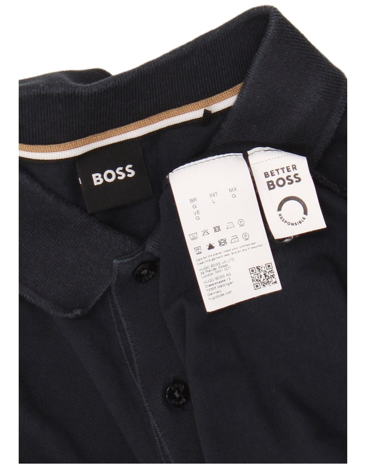 Мужская рубашка-поло Hugo Boss, темно-синяя, хлопковая