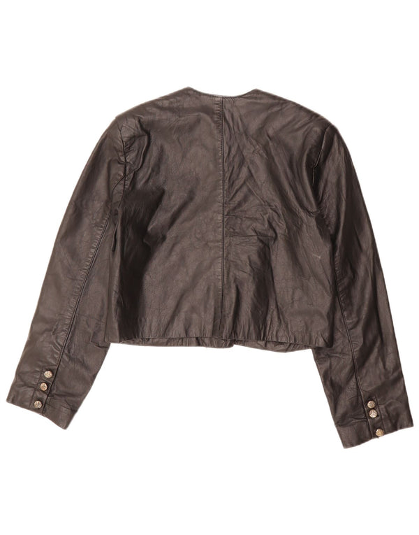 ВИНТАЖНОЕ Женское кожаное болеро большого размера EU 36, маленькое черное кожаное изделие