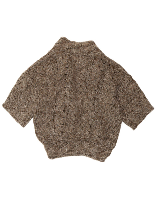Marks & Spencer Womens Short Sleeve Cardigan Sweater UK 18 XL Brown Flecked