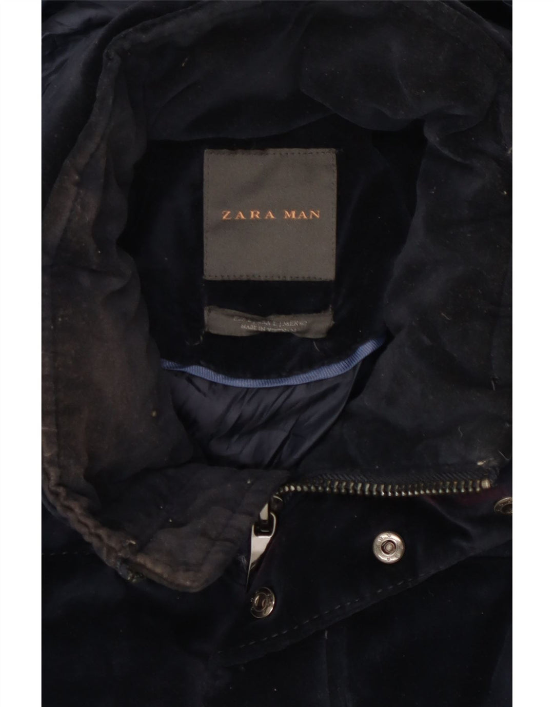 Мужская стеганая куртка с капюшоном Zara UK 40, большая темно-синяя, полиэстер