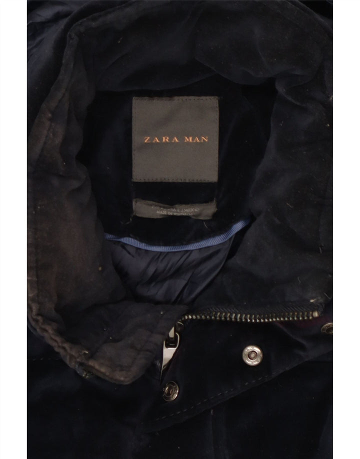 Мужская стеганая куртка с капюшоном Zara UK 40, большая темно-синяя, полиэстер