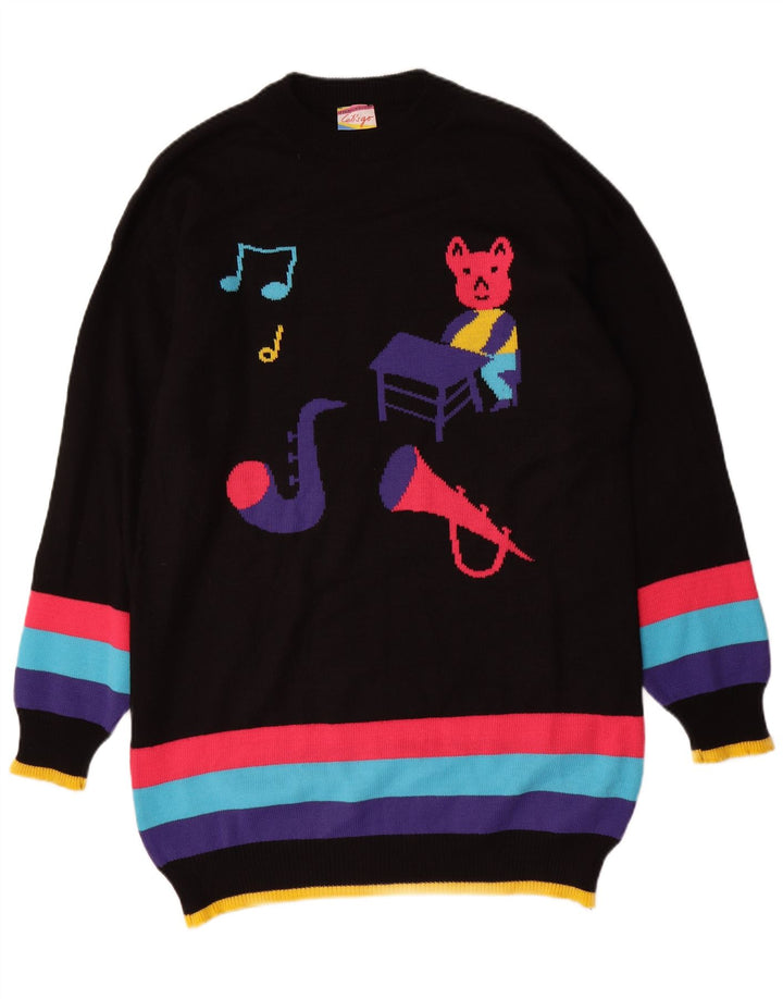 ВИНТАЖНОЕ женское платье-джемпер с графическим рисунком UK 16, большое черное цветное блокнот